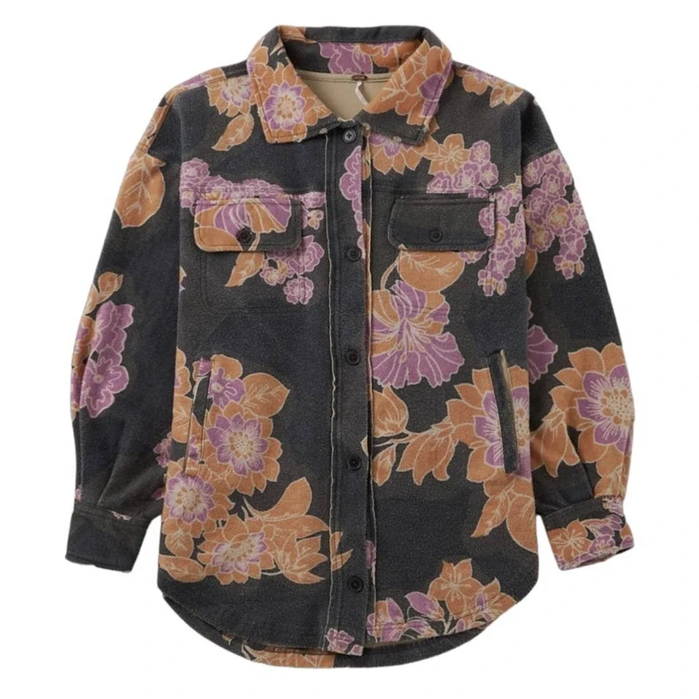 NEW Free People Ruby Printed Jacket Shacket Indie Sleaze Charcoal Combo $178